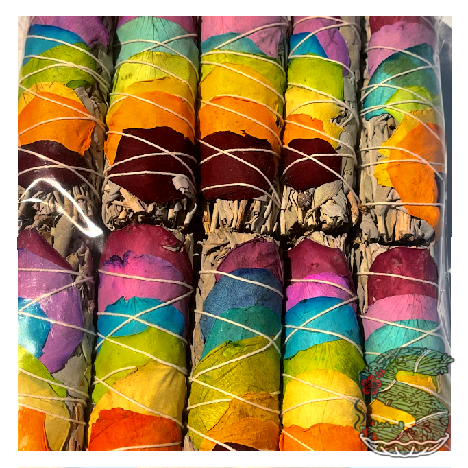 Chakra Smudge Stick (White Sage w Mixed Petals) (4")